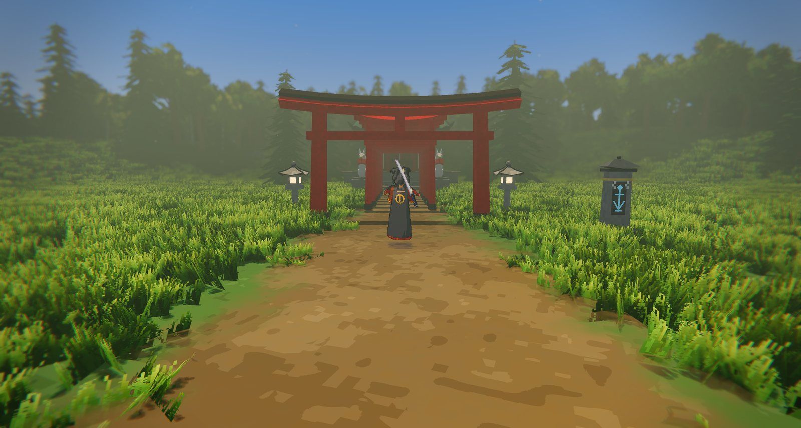 The White Fox Shrine in Sanctuary Vale on the latest build: a sprite character in a 3D world