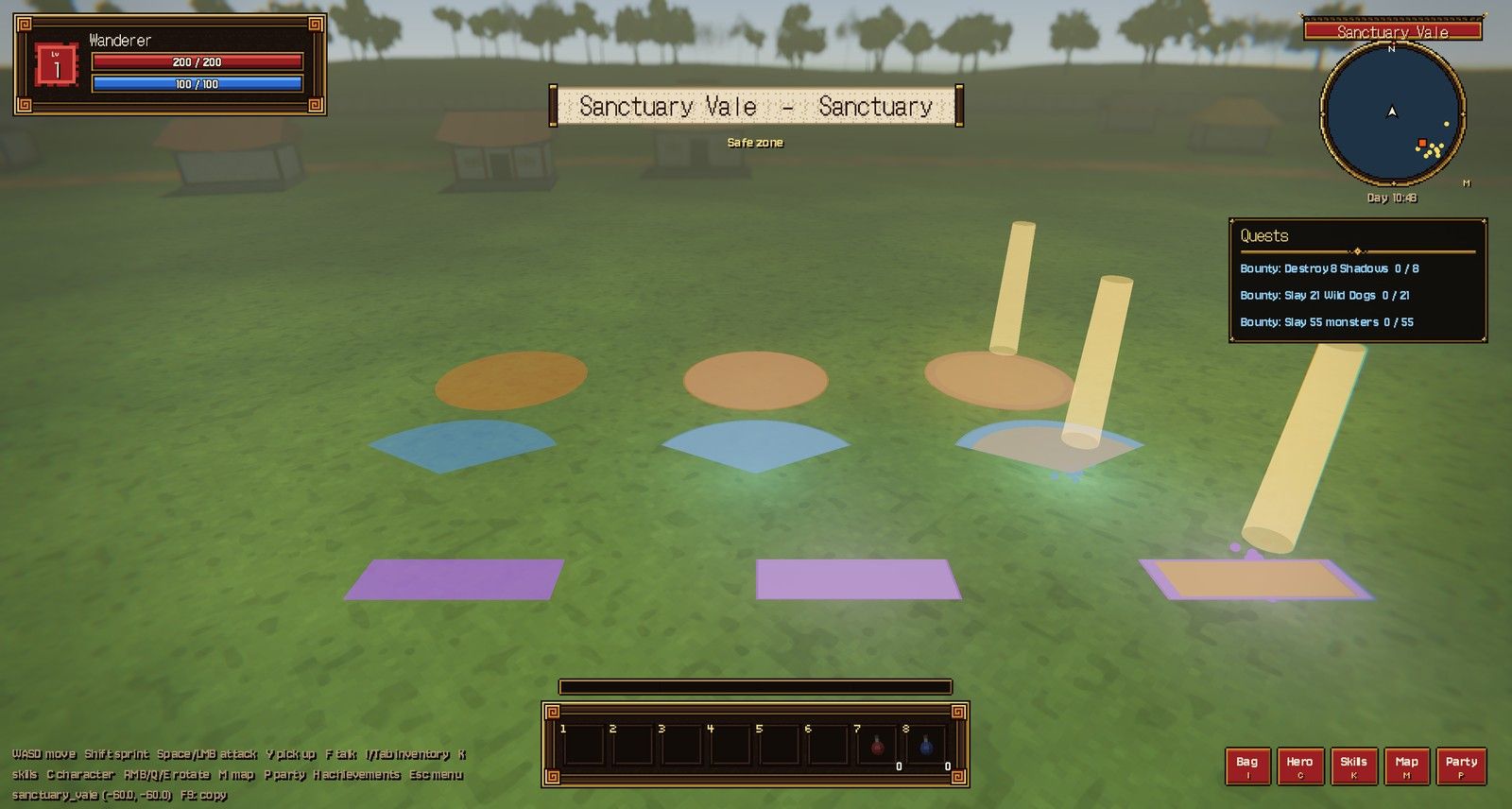 The same disc, fan and rectangle effects at Normal, Master and Grandmaster, side by side