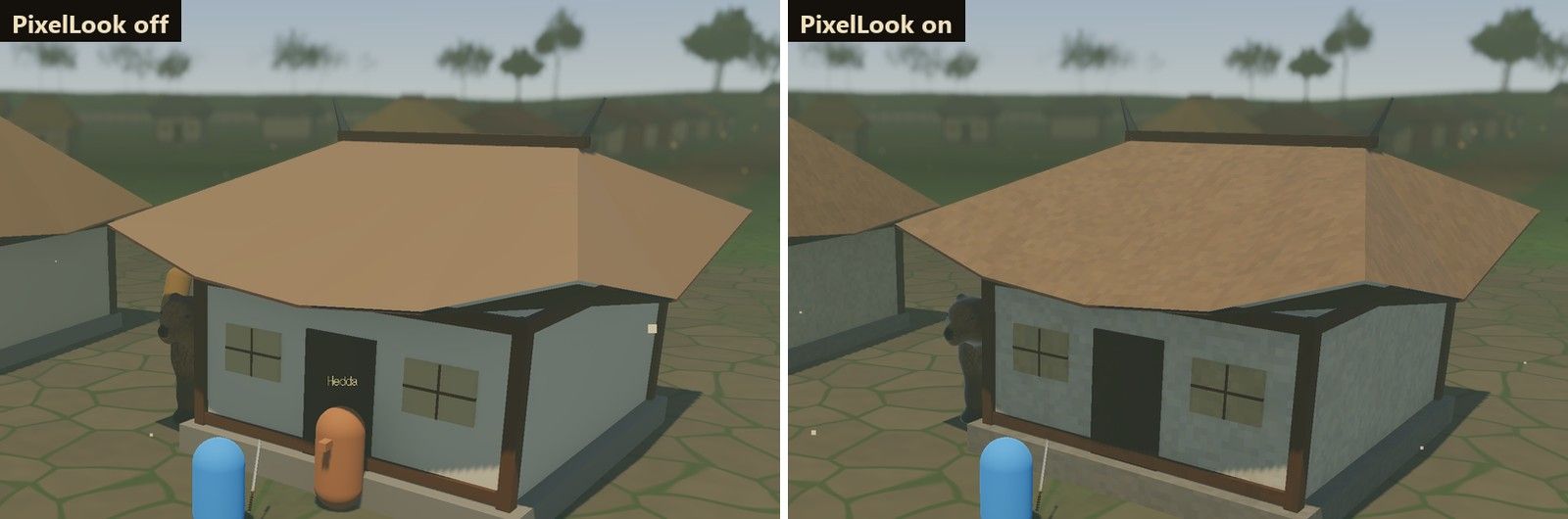 Town houses with PixelLook off and on