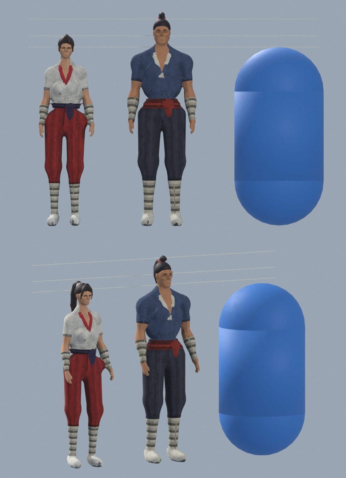 One of the 3D character drafts next to the old capsule. None of them shipped as 3D models