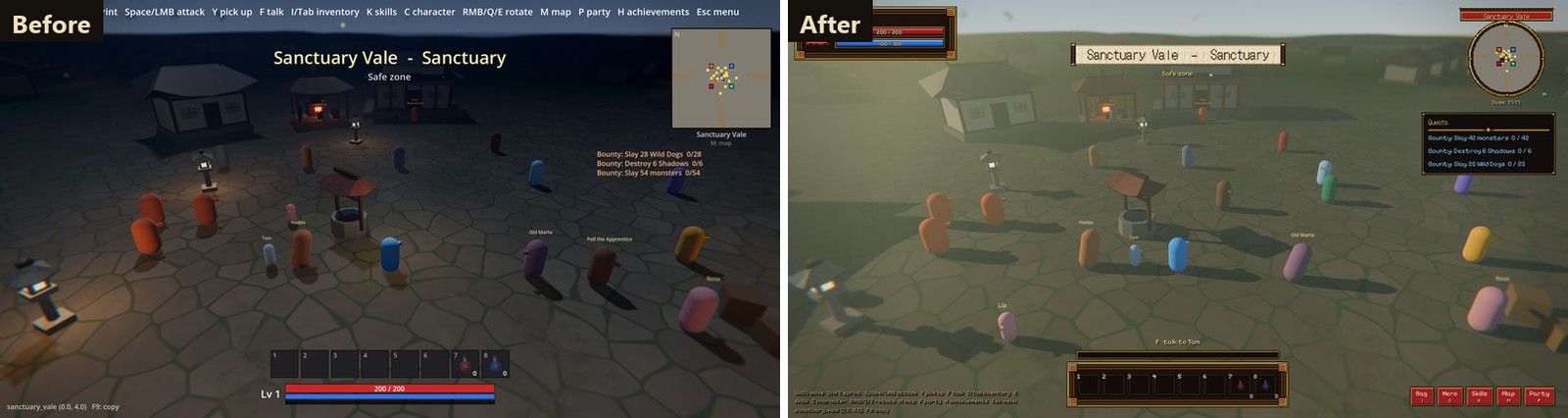 The HUD before and after the UI rebuild