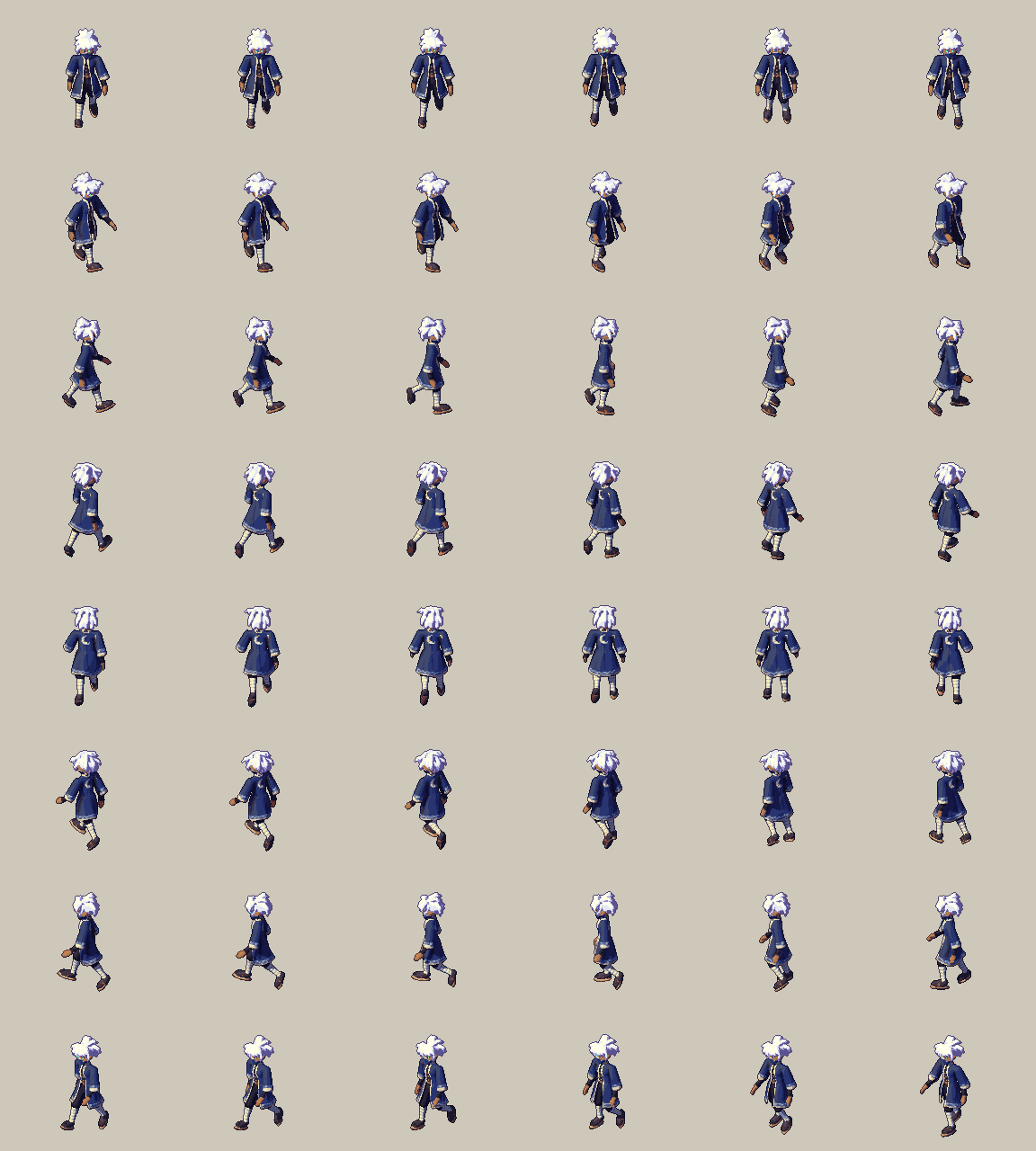 The walk cycle in 8 directions (rows) after the post step