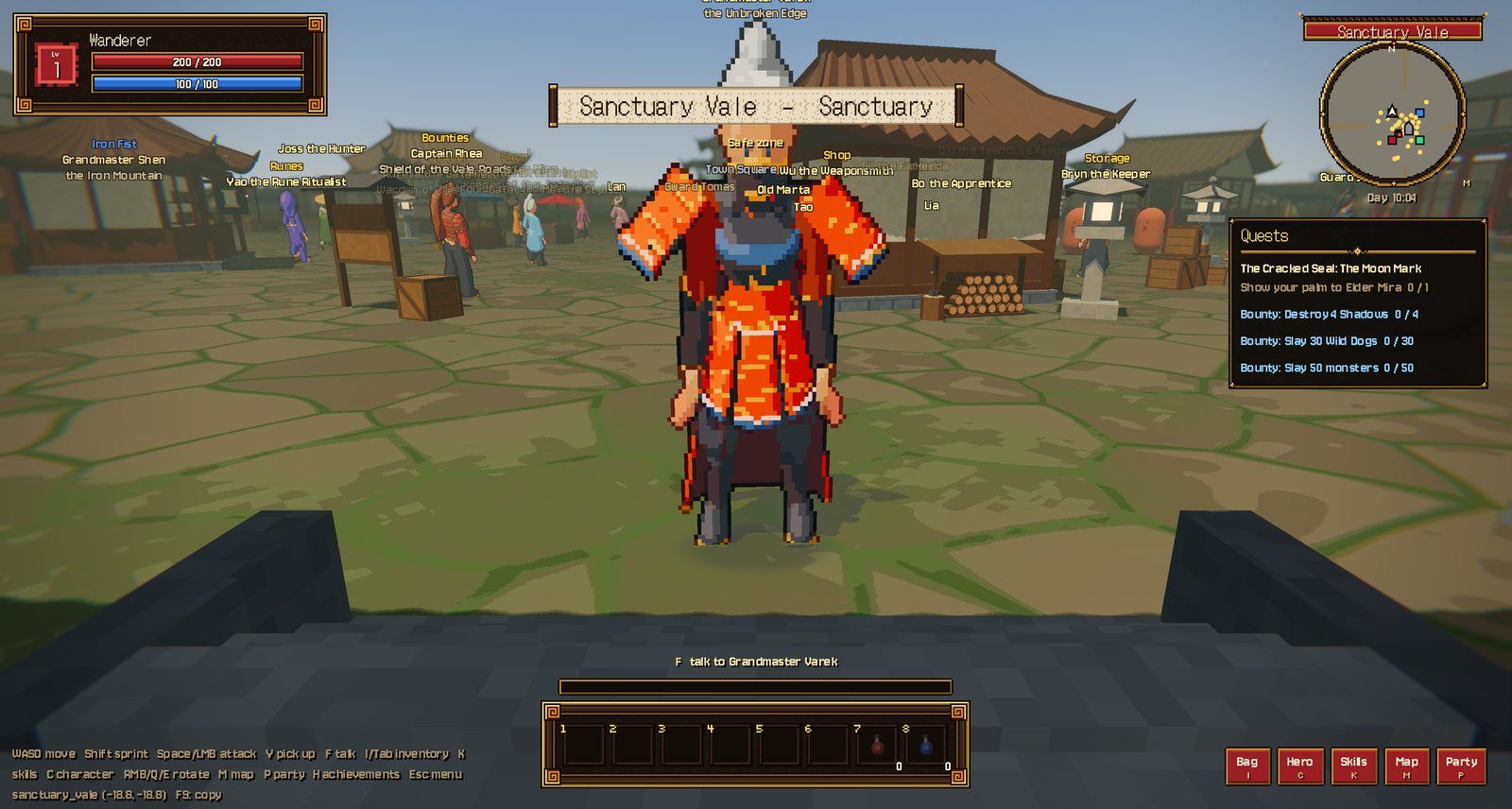A grandmaster in the Sanctuary: tier 5 armor in the Blade school's dye, rendered from the same sheets as the player