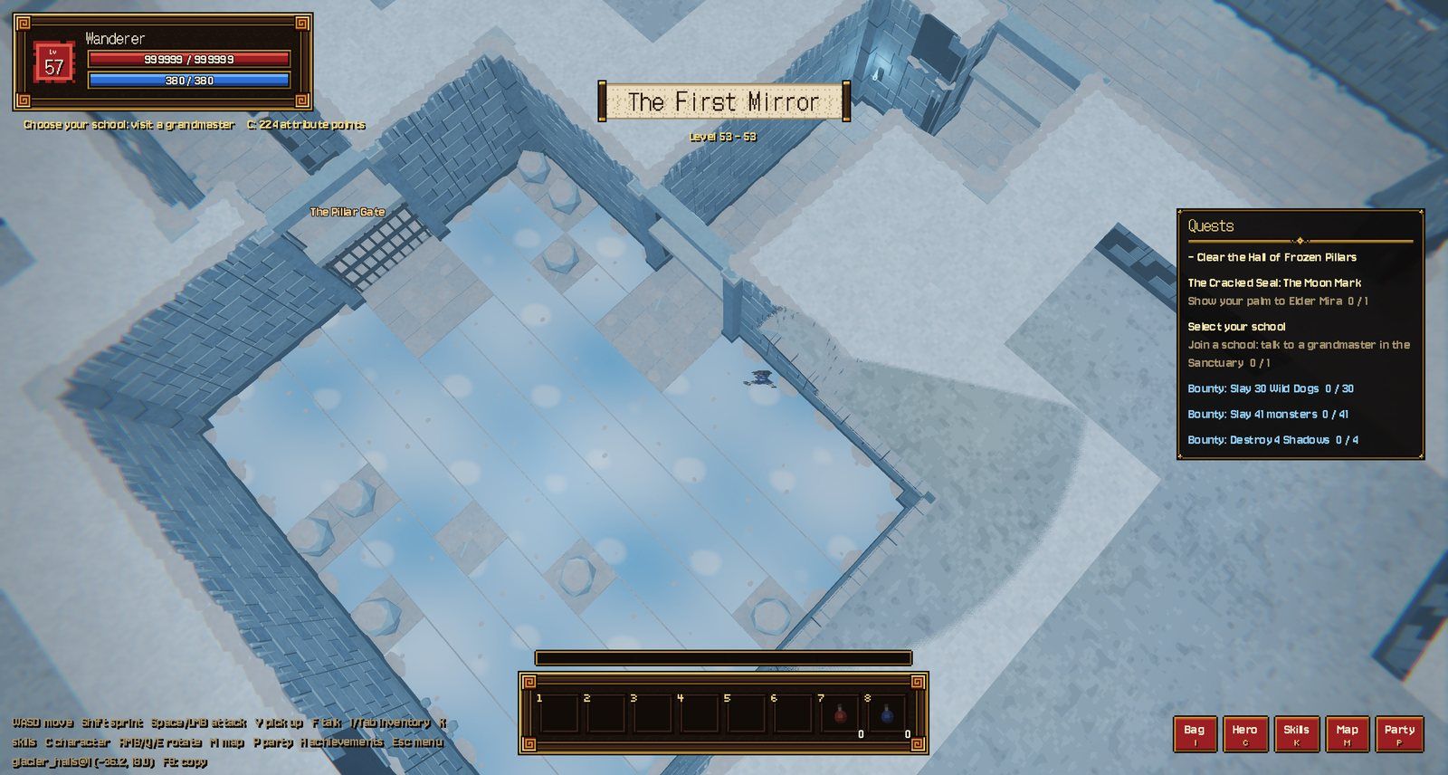 Glacier Halls: on Mirror Ice you slide on the grid until a wall, a rock or a boulder stops you