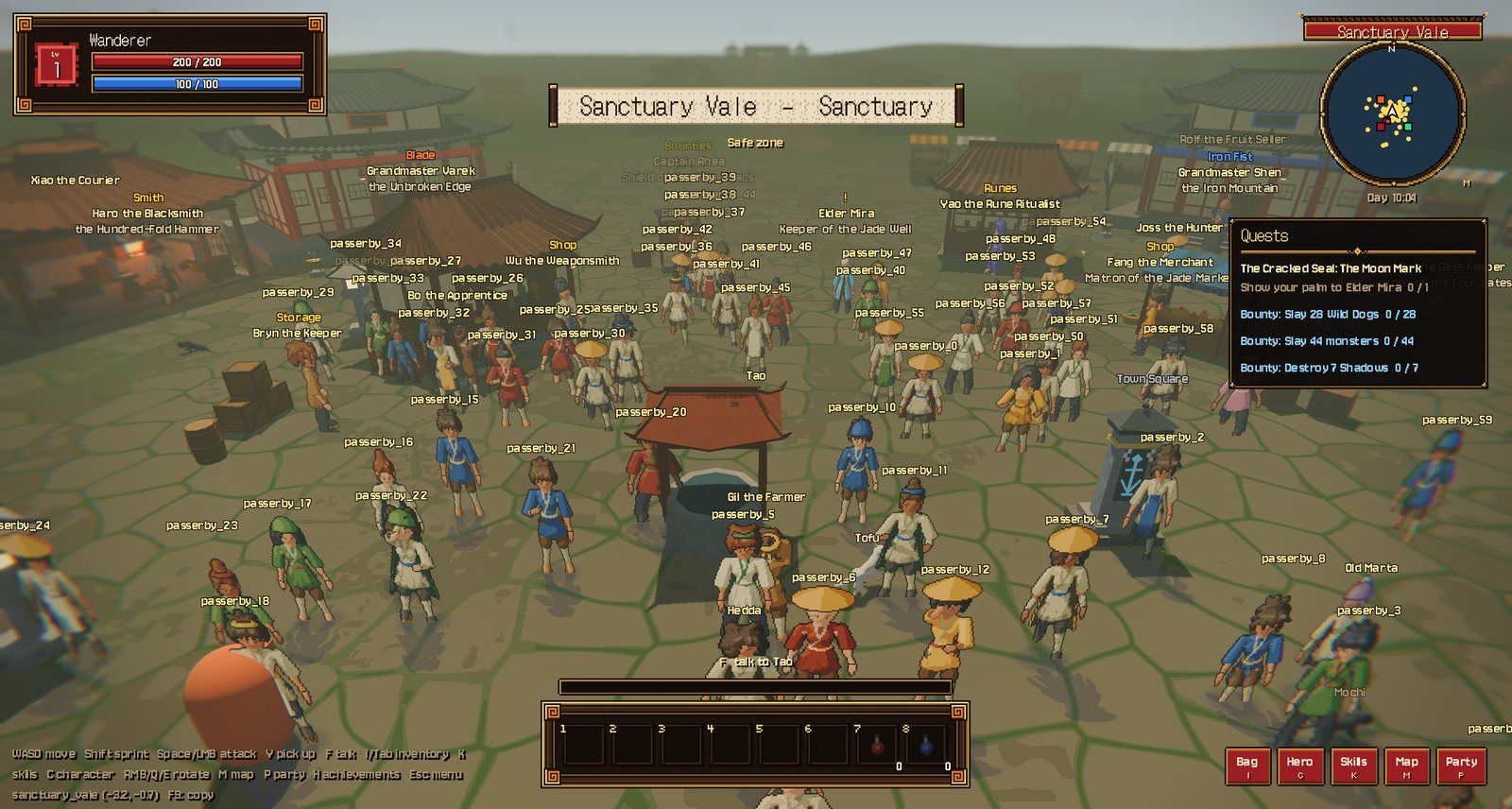 The busy-square benchmark: the Vale's NPCs and townsfolk plus 60 extra passers-by with seeded looks