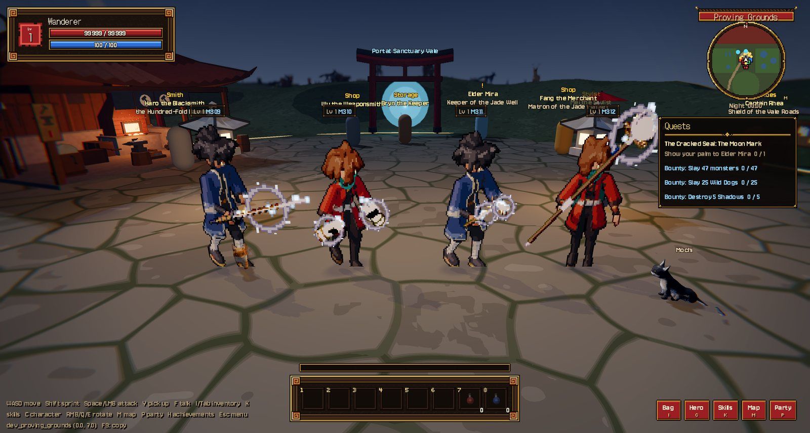 All four True Fullmoon weapons, one per school