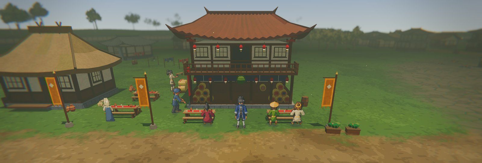 The Bierlinger tavern on the Vale's east street, with the tribe in the beer garden