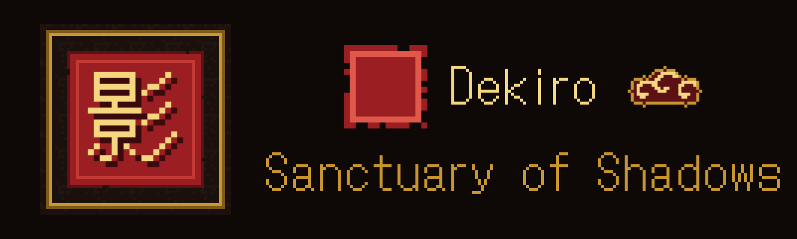 The iOS icon and launch screen, drawn by a script from the game's UI art: a crimson seal with the kanji for "shadow" on the window lacquer, and the start menu's title row