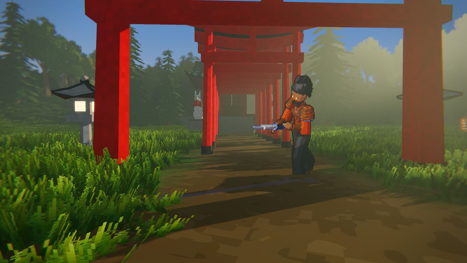 Sunrise at the White Fox Shrine: a path under red torii gates