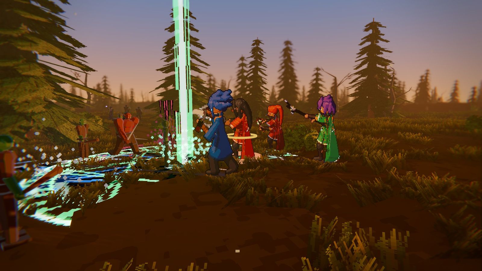 A party of four fighting a Shadow at dusk